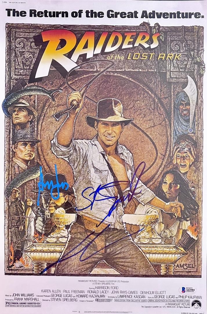 Harrison Ford George Lucas & Steven Spielberg Signed 12x18 (Indiana Jones) - Beckett COA **RARE**